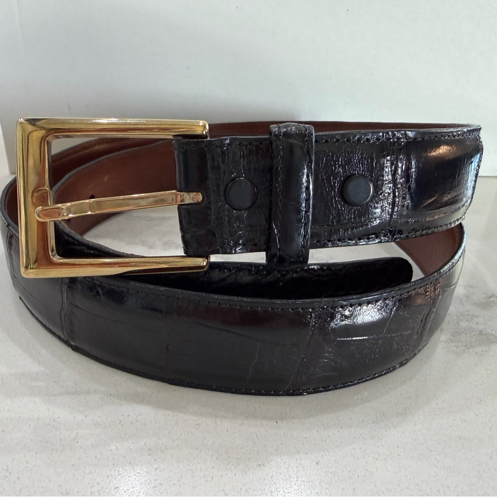 Torino Black American Alligator Belt with Brass Buckle 34-38”